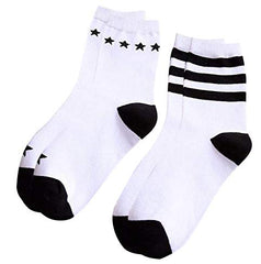 SYGA 2 Pair Black and White Coloured Daily Use Assorted Pattern Casual Socks for Women(Assorted)