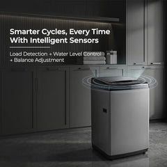Midea 9kg 5-Star Top Load | Fully Auto | Soft Close Glass Lid | Hydrowave Stainless Tub | 10 Wash Programs | Auto Drum Clean | Magic Filter | Child Lock | Delay Wash | Inox Grey | MWMTL090FP1GNIG