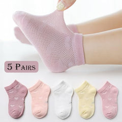 MOMISY 5 Pairs Girl Boys Tube Socks Toddlers Infant Solid Color Boat Spring and Autumn Socks Stretch Baby kids Sock (IN, Age, 3 Years, 5 Years, ThinHeart/)
