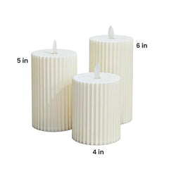 Chronos Pleated Ivory LED Moving Wick Pillar Candle | 4 Inch | White