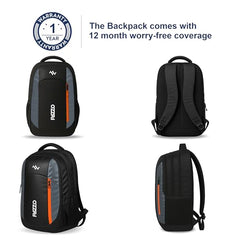 Lunar's Luxur 40L Laptop Backpack with 1 Year Warranty | Foam Padded Water Resistant School bag | Laptop Bag 15.6 Inch | Travel College bag for boys | Office bag for man (black_grey_orange)