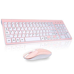 cimetech Wireless Keyboard and Mouse Set, 2.4G Ultra-Thin Sleek Design, USB Compact Full Size Keyboard Mouse Combo for Windows, Computer, Desktop, PC, Notebook - Pink