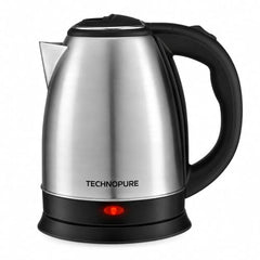 Technopure 1.8L Electric Kettle | 1500 Watt Fast Boiling Stainless Steel Water Boiler | Auto Cut Off | Dry Boil Protection | Cordless 360° Base | Tea, Coffee & Noodles Maker | Silver & Black (TP-010)