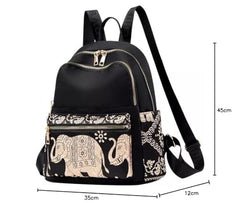 WANQLYN Ethnic Style Backpack For Women and Girls,Fashion Bag,Nylon College,School,Office Bag,Printed Backpack (Leaf Black)