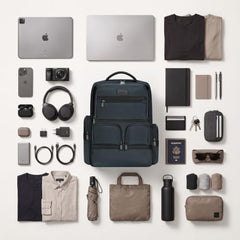 RARE RABBIT VEJER Nylon Texture Backpack, USB Charging Port, Water Repellent, 24L (Blue)