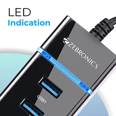 ZEBRONICS 180HB USB HUB, 3 Ports, USB 3.0, Transfer Speeds Upto 5 Gbps, Lightweight Design, Multi OS Compatible, Plug and Play