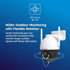 MANOMAY Protect Pro 3MP 4G SIM Security Camera [STQC Approved] 360° Outdoor Pan Tilt CCTV, Smart AI Human Auto Tracking, Color Night Vision, Two-Way Audio, IP66 Waterproof, Alexa, 256GB Memory Card