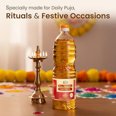 Om Shanthi POOJA MADE PURE Cycle Pure Om Shanthi Puja Oil, Blend Of 5 Puja Oils With Jasmine Fragrance for Daily Puja, Festivals - Pack Of 2 (1 litre per Pack)