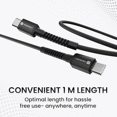 Portronics Konnect X 60W Type C to Type C Unbreakable Nylon Braided Cable, 1M Fast Charging Cable for iPhone 15 series, iPad, Samsung Galaxy & other Type C Devices(Black)