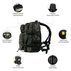 MuscleBlaze Tactical Backpack, Stealth Black, 45L