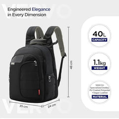 HARISSONS Vervo 40L Waterproof Laptop Backpack for Men & Women | Fits 15.6" Laptop with Sternum Strap, Quick Access Pocket, Detachable Key Holder, Organized Compartments & Raincover (Grey)