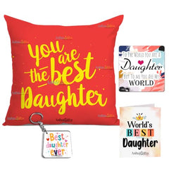 Gift for Daughter Birthday Special Birthday for Daughter Printed Cushion 12 inch X 12 inch + Micro Fiber Filler + Keychian + Magnet Girls Pillow Daughters Day for Daughter and Girls -10A (Color-7)