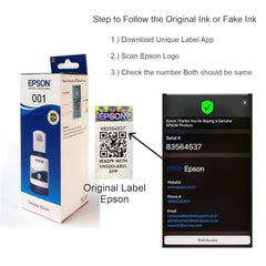 Epson 001 Ink Original Black, Cyan, Yellow, Magenta Ink Bottles - Compatible with Printer L4150, L4160, L4260, L4360, L6160, L6170, L6190, L6270, L6360, L6370, L14150, L405 Models