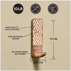IndianShelf 6 Decorative Wood Adhesive Wall Hooks No Drill - Fork Art | Handmade, Renter Friendly, Waterproof, Reusable, Peel and Sticky Hooks for Keys, Towel, Bags, Light Coat, Jewelry, 10Lb Load
