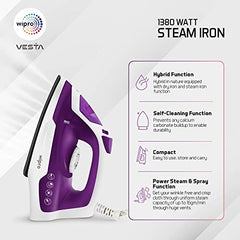 Wipro Elato GS 105 Brevia 1300 Watt Steam Iron With 180 Ml Water Tank | Anit-Drip Protection | Anti Bacterial German Weilburger Dual Coated Soleplate| Vertical & Horizontal Steaming| 2 Year Warranty