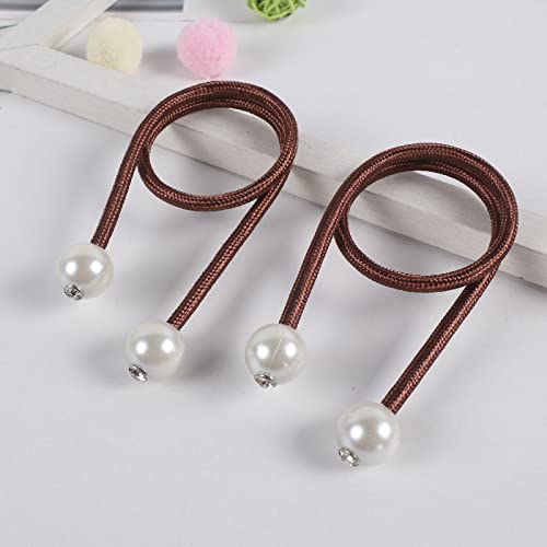 Syga 2Pcs Curtain Tiebacks 46cm Curtain Clip Rope Holdbacks Classy Decorative Pearl Holder Buckles for Home Hotel Window Draperies Rope Ties Office Living Bedroom Decoration- Pack of 2, Beige