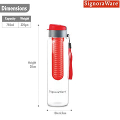 SignoraWare Infuser Borosilicate Glass Water Bottle, Detox(750ml, Yellow)