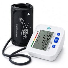 Q DEVICES Digital Blood Pressure Monitor for Home Use – Fully Automatic Upper Arm BP Machine with Large LCD Display, 2 User Memory (198 Readings) & Adjustable 360° Extra-Wide Long Cuff – 4 AAA Batteries Included (White/Black)