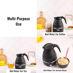 InstaCuppa Foldable Silicone Electric Kettle for Travel, Home & Office, 600 ML, 600 Watts, Fast Boiling, Food Grade Silicone, Collapsible, Portable, Dry Boil Protection, Black
