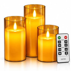 Flameless LED Pillar Candle Set of 2 | Acrylic Fiber Glass | Dancing Faux Wick | Remote Control with Battery Operated 3 AA | Home Décor & Gifting | 3" D x 6" H | Red