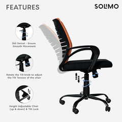 Amazon Brand - Solimo Worklo Mid Back Office Chair for Work from Home | Study | Revolving | Computer (Heavy Duty Powder Coated Metal Base, Stylish Black Mesh)