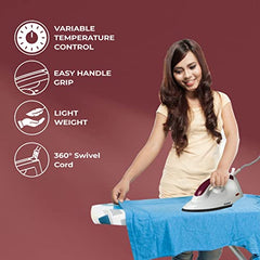 Baltra Casual 750 Watts Dry Iron | Non Stick Coated Soleplate | Light Weight | Adjustable Temperature Control | Cotton Braided Swivel Cord | Press Iron for Clothes | 2 Years Warranty