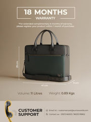 EUME Commute Laptop Bags for Men & Women Office Use| Gift | with Padded Compartment | Vegan Leather & Nylon Fabric | Fits Up to 15.6" Laptop & MacBook, 11L, Black & Forest Green