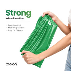 Tag On Garbage Bags | 300 Pcs | Medium - 19 x 21 Inches | 30 Bags x 10 Rolls | Green | Dustbin/Trash Bags with Detachable Drawstrings | For Dry & Wet Waste Garbage Bag