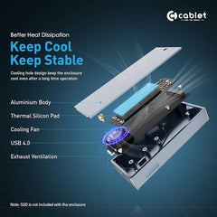 Cablet M.2 NVMe/NGFF SSD Enclosure USB 3.1 Gen2 10Gbps for 2242/2260/2280 M-Key/M+B Key PCIe SSD, Supports Dual Protocol NVMe and NGFF SSD, UASP Max 2TB, Aluminium Case