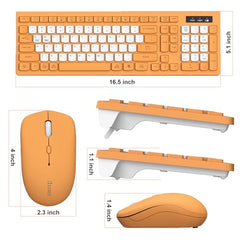 Wireless Keyboard and Mouse Combo, Full-Sized Wireless Keyboard and Adjustable DPI Mouse, 2.4GHz USB Receiver, Keyboard and Mouse for PC, Windows, Desktop, Laptop (Orange-B)
