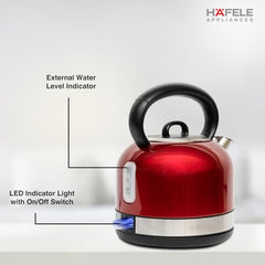 Hafele Dome Plus 2200W, 240V Electric Stainless Steel Kettle with Spout Cover with Analogue Temperature Display, Detachable Micro-Mesh Filter for Lime Scale Filtering, Easy Cleaning (1.7 L) (Grey)