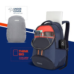 American Tourister Martt+ 01 | 28L Backpack | 17" Laptop Bag | 3.5 Compartments | Office & College Backpack for Men and Women | Rain Cover Included | Grey | 1 Year Global Warranty