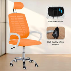 Casa Copenhagen Mesh Mid Back Office/Study/Computer/Revolving/Desk Chair for Work from Home -Metal Base, Height Adjustable Seat - Grey Milange & Black Handle