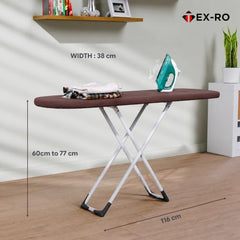 TEX-RO Ironing Board with Iron Stand | Foldable Iron Table for Ironing Clothes with Adjustable Height, Cotton Padded Press Table, Heat-Resistant Rest & Anti-Skid Legs - Brown and White