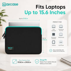 AirCase Neoprene Laptop Sleeve Case Cover for 15.6 Inch MacBook, Dell, HP, Lenovo, More| Water-Resistant, Shockproof Padding, Scratch-Proof| Slim Fit, Wrinkle Free, TSA Security Friendly (Black-Grey)