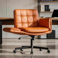 DROGO Zen Atora Ergonomic Criss Cross Legged Office Chair for Work with 5 Gear Armrest & Wide Thick Cushion Seat | PU Leather Computer Chair with Adjustable Height, Recline & Heavy Metal Base (Black)