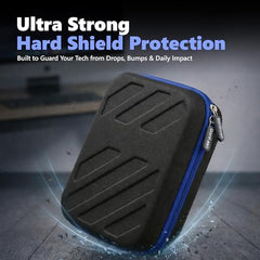 BonKaso Tech Organizer Pouch Hard Shell – Travel Electronics Accessories Case for Charger, USB Cable, Power Bank, Earphones & Hard Drive | Compact EVA Storage Bag – Black & Blue