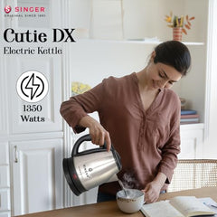 SINGER Cutie DX Electric Kettle 1350 Watts | 2 Years Warranty | 1.5 Liters | Quick Boil | Stainless Steel | Cool-Touch Handle and Lid | Auto Shut Off | Tea & Coffee, Instant Noodles, Rice, Soups