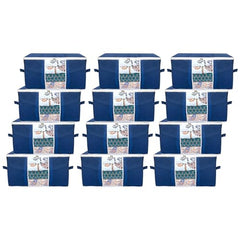 Kuber Industries Leheriya Design Underbed Storage Bag, Storage Organiser, Blanket Cover Set Of 3 (Royal Blue, Non-Woven), 65 x 47 x 33 Centimeters