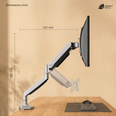 Green Soul Heavy Duty Single Monitor Gas Spring Stand|Fits 17-45" Screen|15Kg Weight Capacity | VESA Plate, Grommet & C-Clamp Base|Desk Mount Monitor Riser|Tilt, Swivel & Rotation |Grey