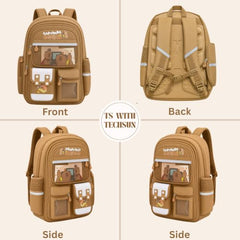 TS WITH TECHSUN College Laptop Backpack for Women & Teens with Zipper Pouch | School Bag for Girls 13-14 Years | 18 Inch Book Backpack | Travel School Bag, Tuition, Coaching (CAPYBARA - BROWN)