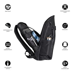 Arctic Fox Slope Anti-Theft Backpack (Dark Denim) | 23 Ltr Capacity|Water Resistant | Multipurpose Backpack |Rain Cover|15.6 Inches Unisex Laptop Bag with USB Charging Port