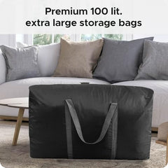 Encasify 100L Extra Large Polyester Storage Bags – Heavy Duty Moving Bags with Strong Zippers & Carry Handles, Big Packing Bags for Moving, Storage, Travel & Camping (2 Pack)