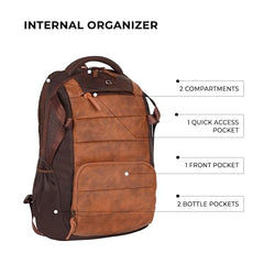 Gear Aspire 3 19"/35L Large Faux Leather Water Resistant Laptop Backpack | Casual Backpack | Daypack | Travel Backpack | College Bag For Men/Women (Brown - Brown)