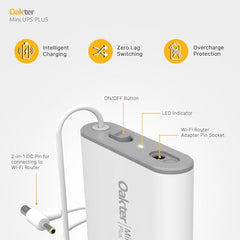 Oakter Mini UPS Basic for WiFi Router Broadband Modem | Supports 12V-2A Routers. Backup Upto 3 Hours | WiFi Router UPS Power Backup During Power Cuts| Current Surge & Deep Discharge Protection