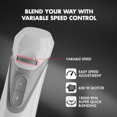 Sujata Blendstick Hand Blender | 600W Heavy Duty Motor | Variable Speed Control | Stainless Steel Shaft | 18000 RPM | Professional Immersion Blender | Easy Clean | Black