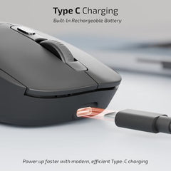 iBall GLIDR S200 Wireless Office Mouse with Software, Very Light Weight, Tri Mode (2.4GHz, BT, Wired), 5-Level Up to 3200 DPI, 6 Buttons, Type C Built-in Battery, Auto Sleep, High Precision (Black)