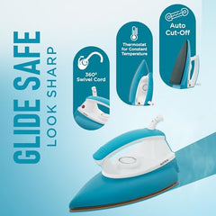 Intex Glidex Ease Dry Iron 1000W | Non-Stick Soleplate | Adjustable Temperature Control | Shock Proof Lightweight Dry Iron | Thermal Protection | Fast & Smooth Ironing for Home Use | 2 Year Warranty