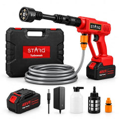 STARQ Turbowash Cordless Portable 48V Pressure Washer Gun, Double Battery, 18000mAh, High Pressure Water Gun for Car & Bike Wash, 6-in-1 Adjustable Nozzle, 5M Hose with Charger