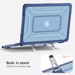 ProElite Transparent Case for MacBook Neo 13 inch 2026 Model Touch ID, Heavy Duty Honeycomb Hard Shell with Slim TPU Bumper and Fold Kickstand, Dark Blue
